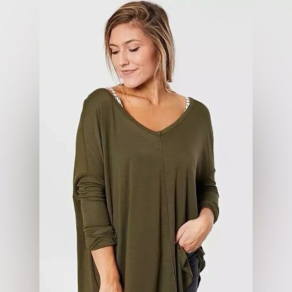 Free People Moonshine Tunic Army Green Dolman Ribbed Sleeve XS - Picture 5 of 10